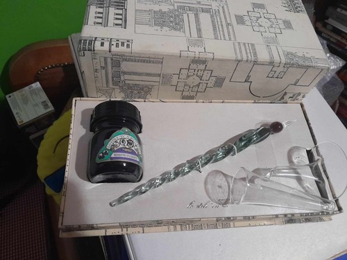 Penna vetro con calamaio e - penna,